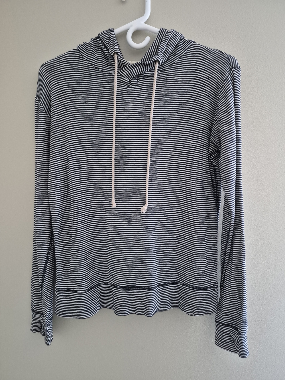 J. Crew Blue and White Striped Hooded Long-Sleeve Top